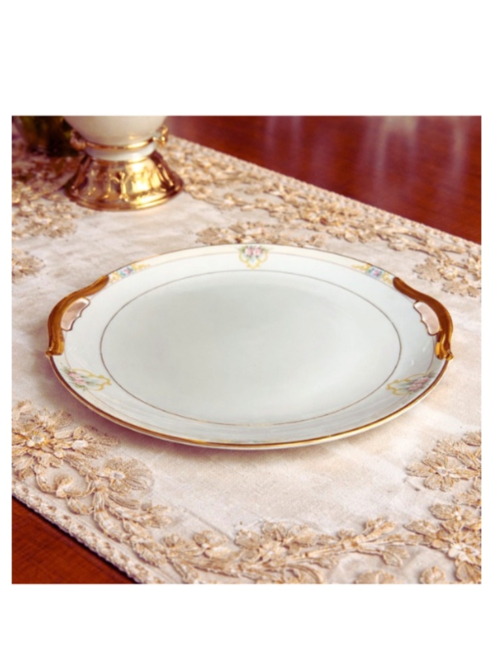 Noritake “The Vitry” VintageHandled Cake Plate Pink Floral Gold Trim